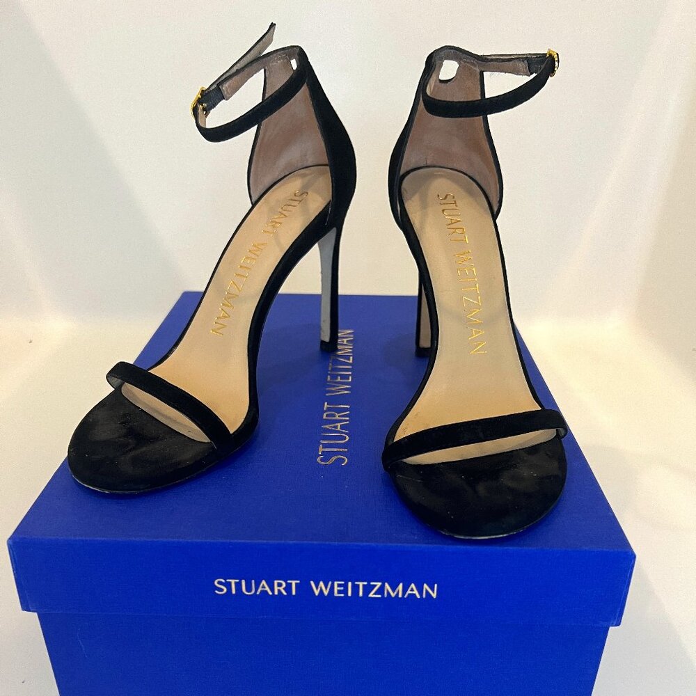 Stuart Weitzman Black Sued Nudist Heels
